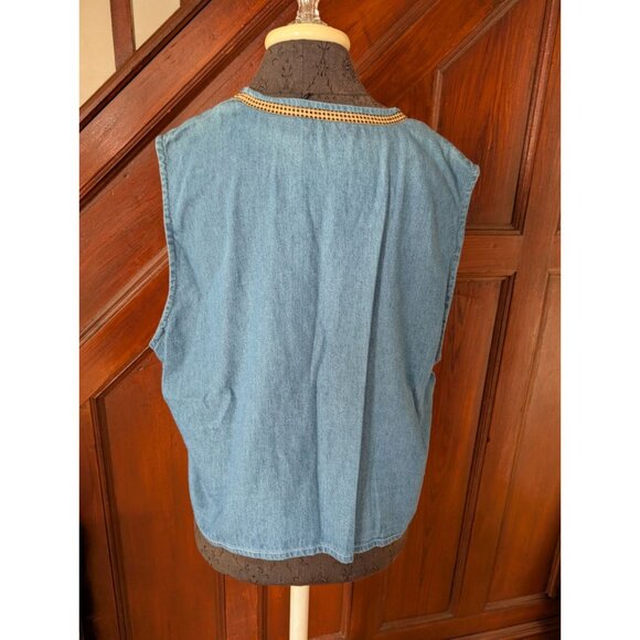 Haiks Womens Denim Vest Friendly Felines Cat Patches Button-Front Cotton Size 2X - Picture 5 of 8